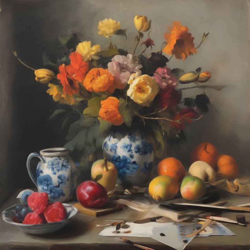 Ζωγραφική από λουλούδια και φρούτα σε ρεαλιστικό στυλ, έμπνευση και καλλιτεχνική εξέλιξη.