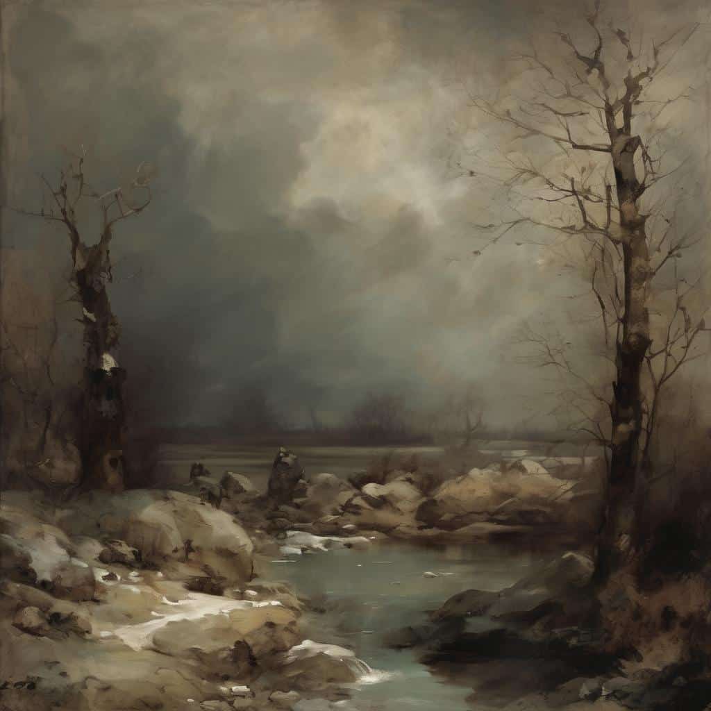 Αγριο τοπίο με δέντρα και ποτάμι, δημιουργική και καλλιτεχνική εξέλιξη στη φύση.